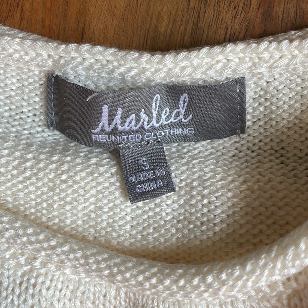Marled Cream Crew Neck Sweater with Americana Love Graphic - Picture 2 of 15